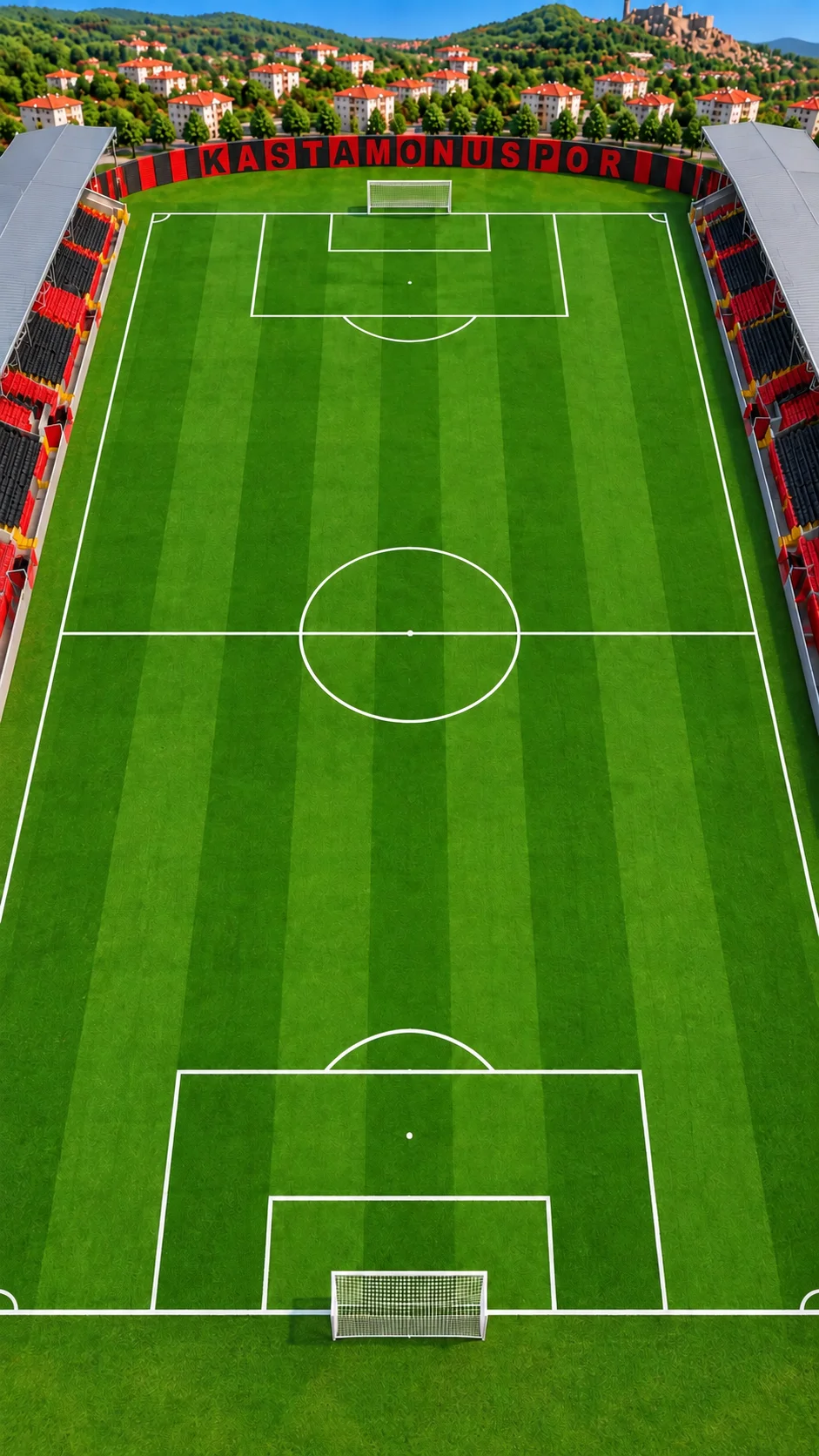 Kırmızı siyah tribünlü Kastamonuspor sahası